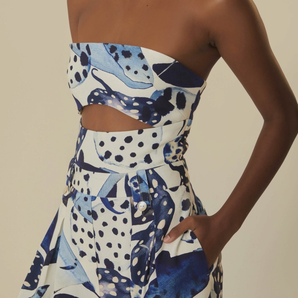 Farm Rio Off-White Mantas Strapless Maxi Jumpsuit